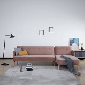 Solid Wood Sofa Beds Design 5 Seater Fold Out Sofa cum Bed In Pink Colour