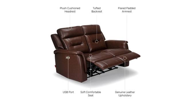 Valerano Leather 3 seater motorised recliner in brown colour (Brown, Two Seater) by Urban Ladder - Front View Design 1 - 888939
