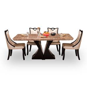 6 Seater Dining Table Sets Design Carmella Stone 6 Seater Dining Table with Set of Chairs in Coffee Brown & Champagne Gold Finish