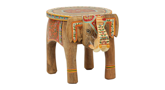 Thalassin Solid Wood Hand painted End Table In Natural Colour (Painted Finish) by Urban Ladder - Front View Design 1 - 889524