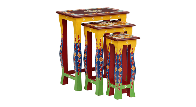 Thalassin Solid Wood Hand painted Nested Side Table In Multicolour (Painted Finish) by Urban Ladder - Front View Design 1 - 889562