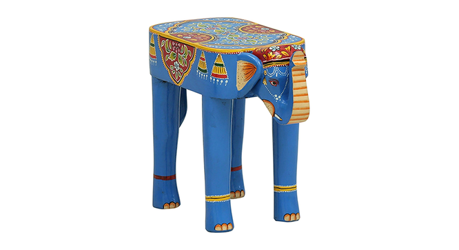 Kaelindra Solid Wood Hand painted End Table In Blue (Painted Finish) by Urban Ladder - Front View Design 1 - 889563