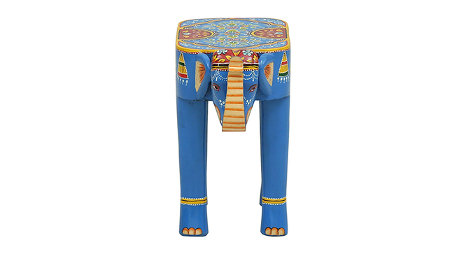 Kaelindra Solid Wood Hand painted End Table In Blue (Painted Finish) by Urban Ladder - Design 1 Side View - 889571