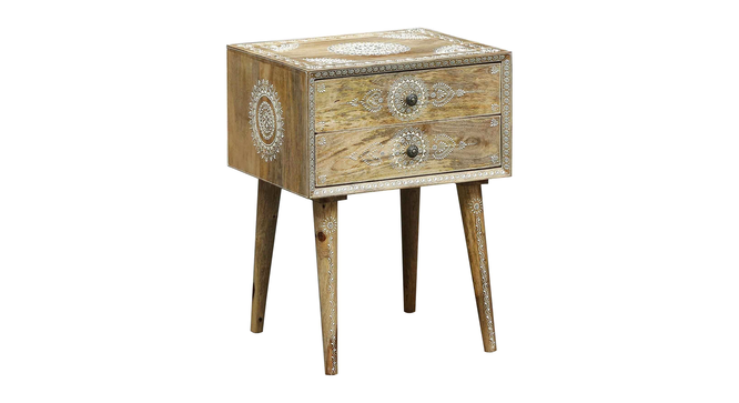 Enigma Solid Wood Hand painted Bedside In Natural Colour (Painted Finish) by Urban Ladder - Front View Design 1 - 889587
