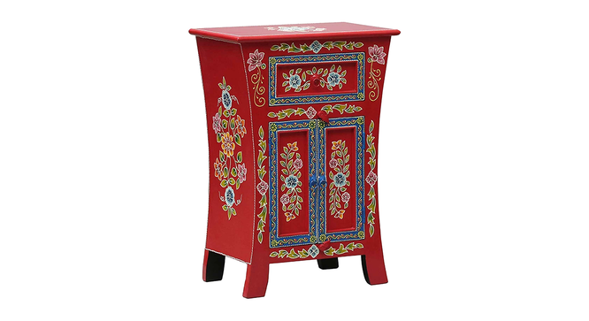 Selene Solid Wood Hand painted End Table In Red Colour (Painted Finish) by Urban Ladder - Front View Design 1 - 889672