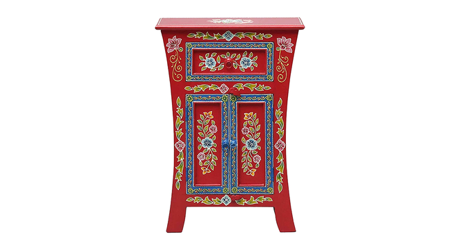 Selene Solid Wood Hand painted End Table In Red Colour (Painted Finish) by Urban Ladder - Design 1 Side View - 889685