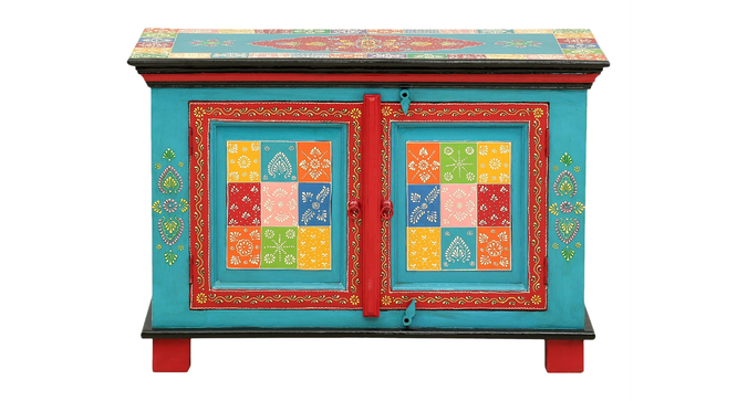 Aria Solid Wood Hand painted Cabinet In Blue Colour (Painted Finish) by Urban Ladder - Design 1 Side View - 889689