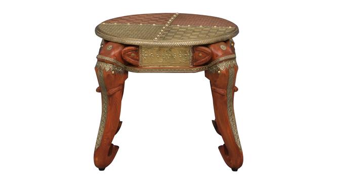 Elara Solid Wood Polished & Brass Inlay End Table In Teak Finish (Painted Finish) by Urban Ladder - Design 1 Side View - 889800
