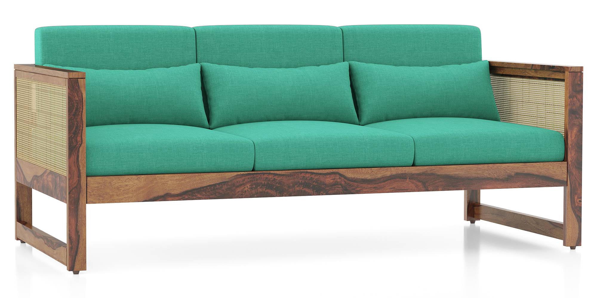 Korai Wooden Sofa (Teak Finish, Lagoon Green) Urban Ladder