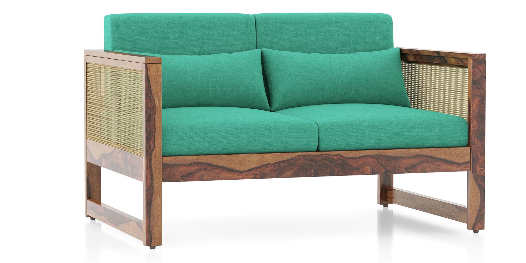 Korai Wooden Sofa (Teak Finish, Lagoon Green) Urban Ladder