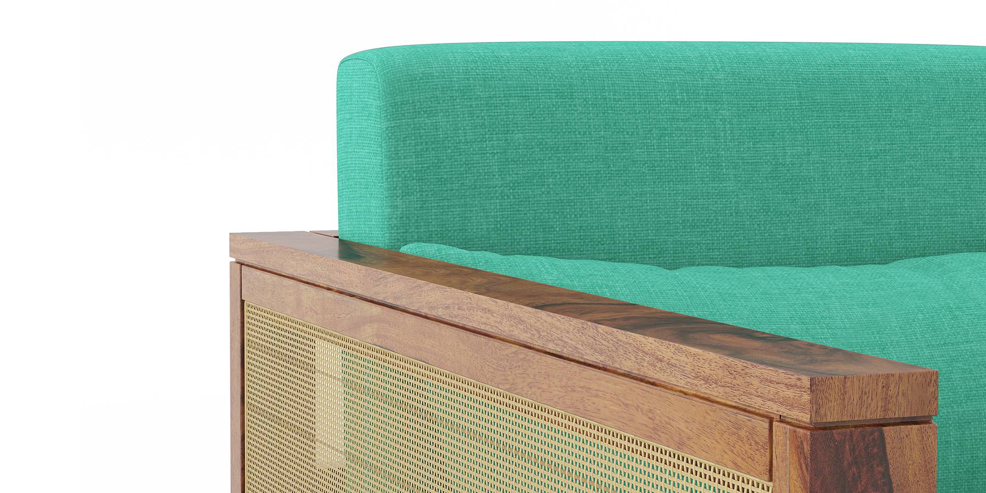 Korai Wooden Sofa (Teak Finish, Lagoon Green) Urban Ladder