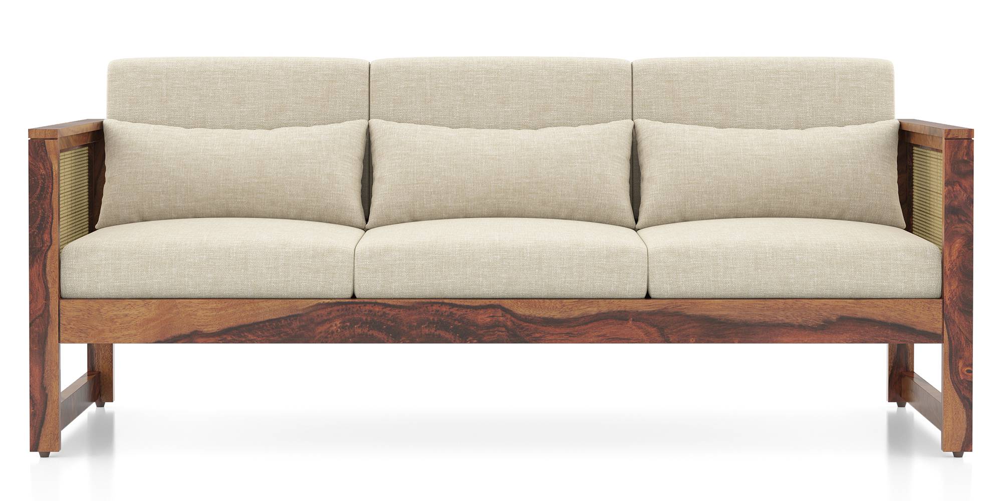 Korai Wooden Sofa (Teak Finish, Macadamia Brown Hopsack Weave) by Urban Ladder - - 