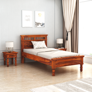 Single Beds Design Myra Solid Wood Single Size Non Storage Bed in Honey Finish