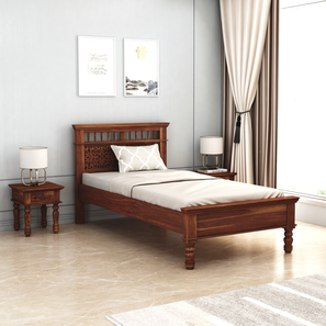 Single Beds Design Myra Solid Wood Single Size Non Storage Bed in Teak Finish