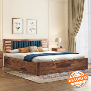 Srs New Arrivals Design Avery Solid Wood King Size Box Storage Bed in Teak Finish