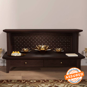 Living Storage In Vijayawada Design Devoto Solid Wood Free Standing Prayer Unit in Mahogany