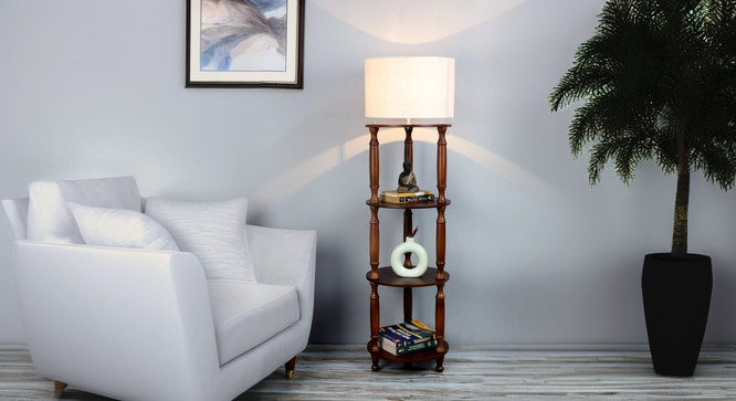 alaca 14" 3 Shelf Floor Lamp Beige Shade (Light Beige) by Urban Ladder - Design 1 Side View - 890967