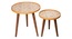 Pink and Yellow Floral Round Nesting Tables with Wooden Legs (Matte Finish) by Urban Ladder - Design 1 Side View - 891225