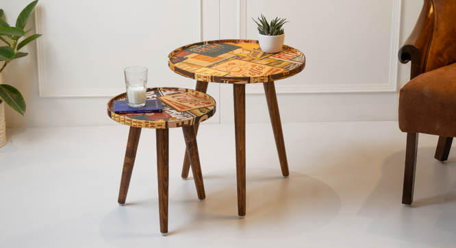 Crushing on Coffee Round Nesting Tables with Wooden Legs (Matte Finish) by Urban Ladder - Front View Design 1 - 891272