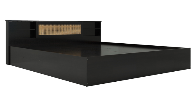 Kaito King Bed with Rattan Center Door with Non-Woven Fabric Base (Wenge Finish, Black, Queen Bed Size) by Urban Ladder - Front View Design 1 - 891480