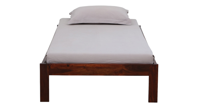 Zeevo Solid Wood Single platform bed without storage (Single Bed Size, HONEY Finish) by Urban Ladder - Ground View Design 1 - 892995