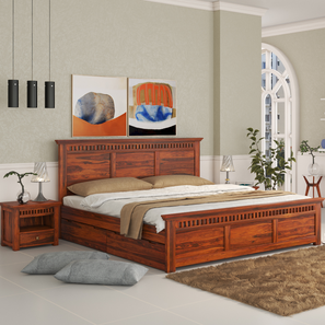 woodenmood Madhvi Solid Wood Queen Size Drawer Storage Bed in Honey Oak Finish-picture-34