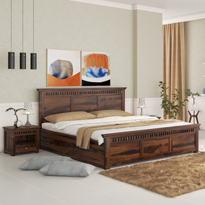 woodenmood Madhvi Solid Wood King Size Drawer Storage Bed in Provincial Teak Finish-picture-19