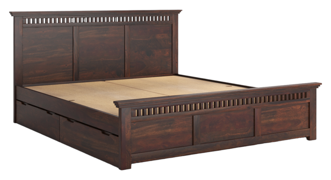 Madhvi Storage Bed (Brown, King Bed Size, Dark Walnut Finish) by Urban Ladder - Design 1 Side View - 893346