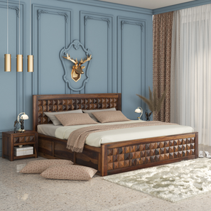 woodenmood Diamond Solid Wood King Size Box Storage Bed in Provincial Teak Finish-picture-30