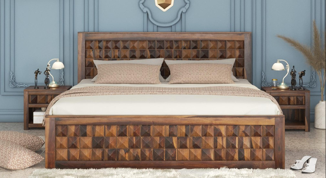 Diamond  Storage Bed (Brown, King Bed Size, PROVINCIAL TEAK Finish) by Urban Ladder - Design 1 Side View - 893357