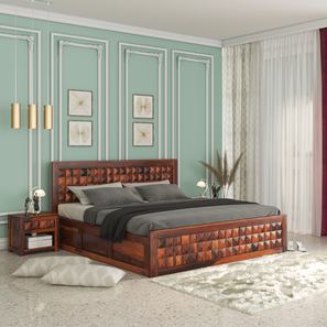 woodenmood Diamond Solid Wood Queen Size Box Storage Bed in Honey Oak Finish-picture-24