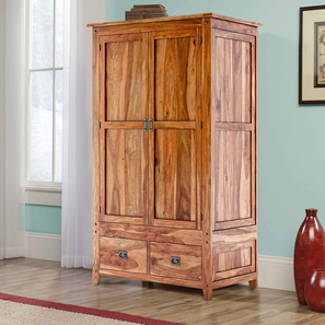 Cupboards In Bangalore Design Alaca Solid Wood Door Wardrobe in Light Honey Finish
