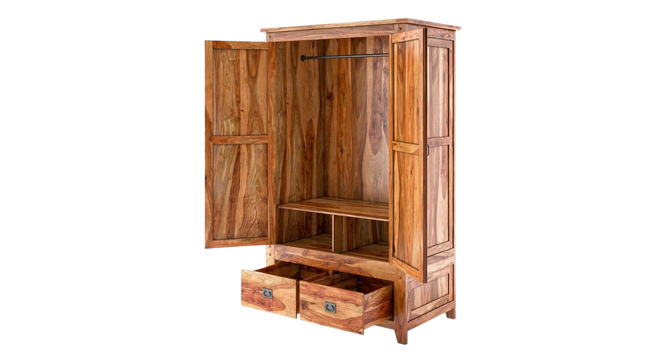 Alaca 2 Door 2 Drawer Warddrobe (2 Door Configuration, Light Honey Finish) by Urban Ladder - Design 1 Side View - 893419