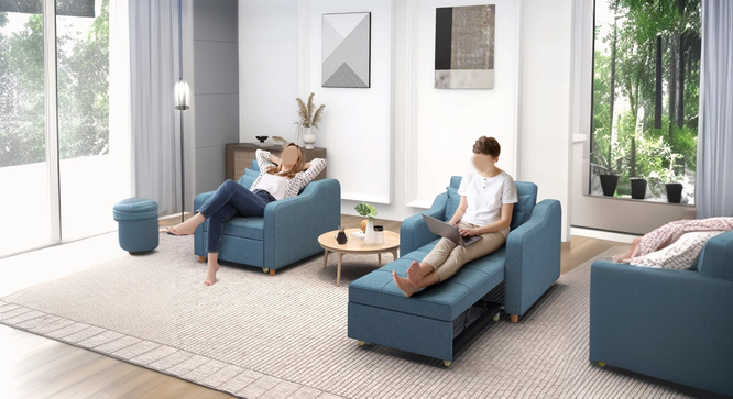 Alysha 1 Seater Sofa Cum Bed in Yellow Color (Blue) by Urban Ladder - Front View Design 1 - 896122