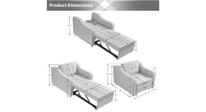 Alysha 1 Seater Sofa Cum Bed in Yellow Color (Grey) by Urban Ladder - Design 1 Close View - 896167