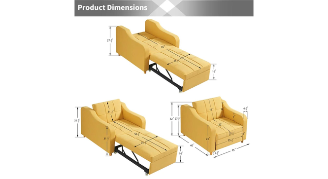 Alysha 1 Seater Sofa Cum Bed in Yellow Color (Yellow) by Urban Ladder - Design 1 Close View - 896168