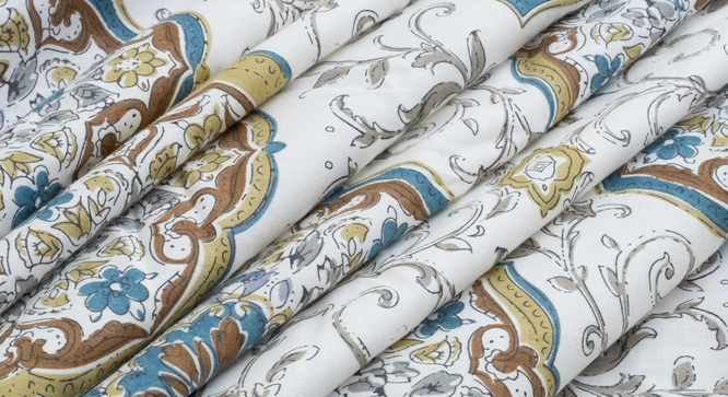 Noguchi White Fabric Bedsheet (Double Size, Multicolor) by Urban Ladder - Ground View Design 1 - 897225