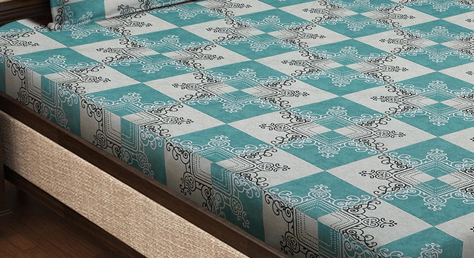Penelope   Multicolour Floral 400 TC Pure Cotton Fitted Super King Double Bedsheet with 2 Pillow covers (Double Size, Multi) by Urban Ladder - - 