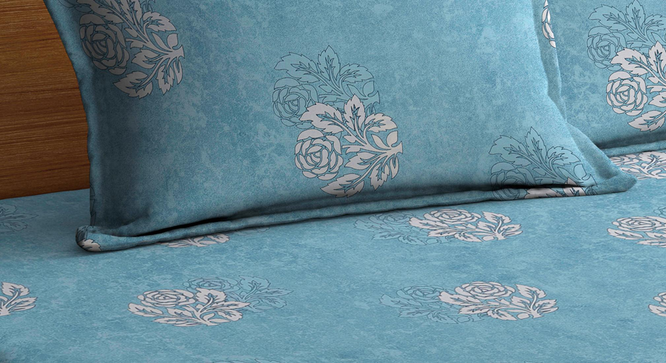 Of_The_Grid   Turquoise Floral 400 TC Pure Cotton Fitted Double Bedsheet with 2 Pillow Covers (King Size, Multi) by Urban Ladder - - 