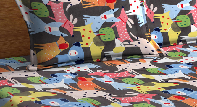 Myers   Multicolour Cartoon Characters 300 TC Cotton Blend Fitted Double Bedsheet with 2 Pillow Covers (King Size, Multi) by Urban Ladder - - 