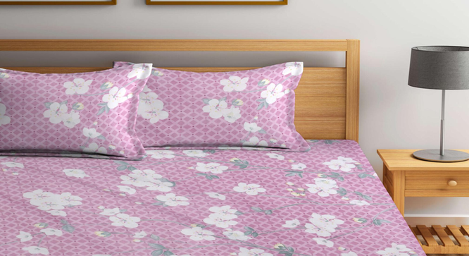 Hounds_Tooth   Multicolour Floral 300 TC Cotton Blend Fitted Double Bedsheet with 2 Pillow Covers (King Size, Multi) by Urban Ladder - Design 1 Full View - 897672