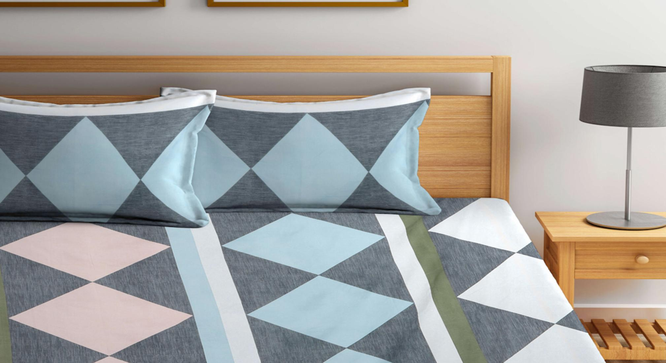 Serena   Multicolour Geometric 300 TC Cotton Blend Fitted Double Bedsheet with 2 Pillow Covers (King Size, Multi) by Urban Ladder - Design 1 Full View - 897715