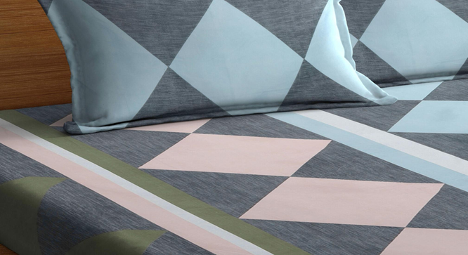Serena   Multicolour Geometric 300 TC Cotton Blend Fitted Double Bedsheet with 2 Pillow Covers (King Size, Multi) by Urban Ladder - - 