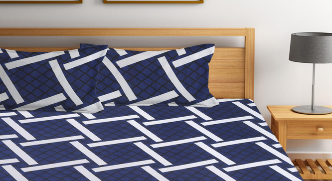 Dalston   Multicolour Geometric 300 TC Cotton Blend Fitted Double Bedsheet with 2 Pillow Covers (Sky Blue, King Size) by Urban Ladder - Design 1 Full View - 897795