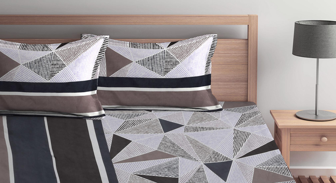 Edo   Multicolour Geometric 300 TC Cotton Blend Fitted Double Bedsheet with 2 Pillow Covers (King Size, Multi) by Urban Ladder - Design 1 Full View - 897797