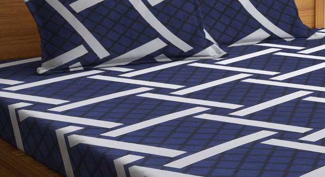Dalston   Multicolour Geometric 300 TC Cotton Blend Fitted Double Bedsheet with 2 Pillow Covers (Sky Blue, King Size) by Urban Ladder - - 