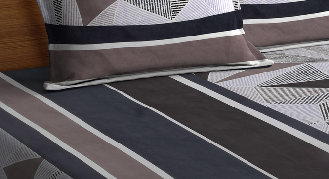 Edo   Multicolour Geometric 300 TC Cotton Blend Fitted Double Bedsheet with 2 Pillow Covers (King Size, Multi) by Urban Ladder - - 