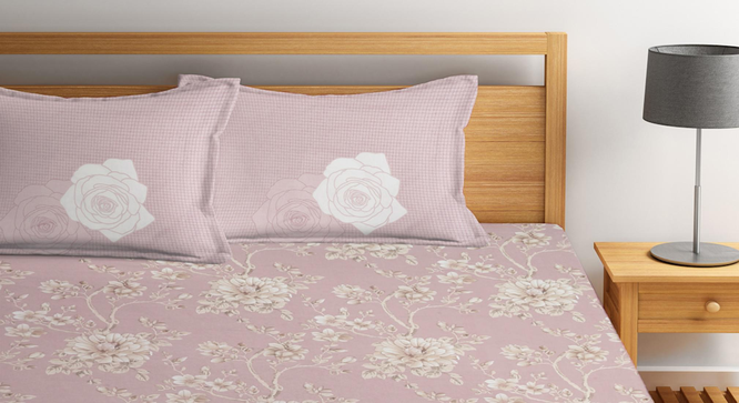 Kasia   Pink Floral 400 TC Pure Cotton Fitted Super King Double Bedsheet with 2 Pillow covers (Double Size, Multi) by Urban Ladder - Design 1 Full View - 897990