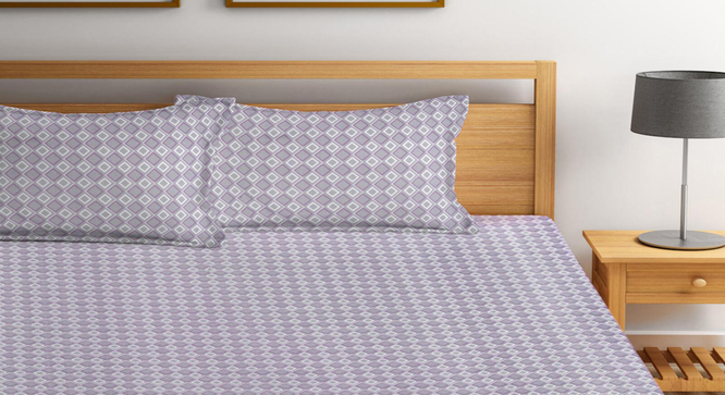 Amoga   Multicolour Geometric 300 TC Cotton Blend Fitted Double Bedsheet with 2 Pillow covers (Blue, King Size) by Urban Ladder - Design 1 Full View - 898066