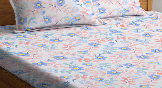 Euler   Multi Floral 300 TC Cotton Blend Fitted Double Bedsheet with 2 Pillow Covers (King Size, Multi) by Urban Ladder - - 
